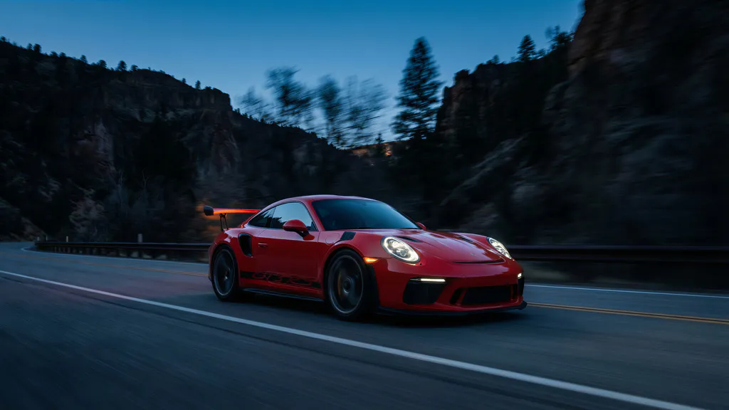 Desktop wallpaper: Red coupe in the mountains