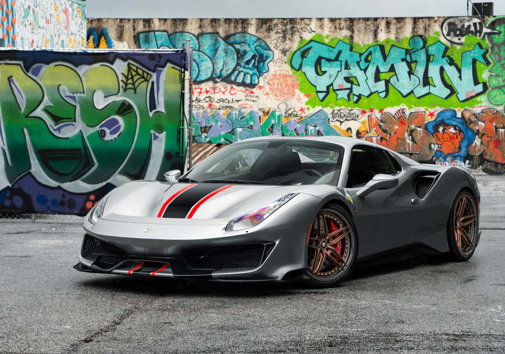 Wallpaper Ferrari 488 Gray 3440x1440