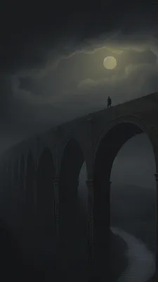 Man, Bridge, Darkness, Night, Moon