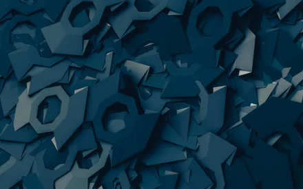 Abstraction, 3D, Geometry, Nuts, Blue, Dark Blue, Texture, Pattern, Background, Shapes, Metallic, Polygons, Low Poly, Chaos, Details, Industrial
