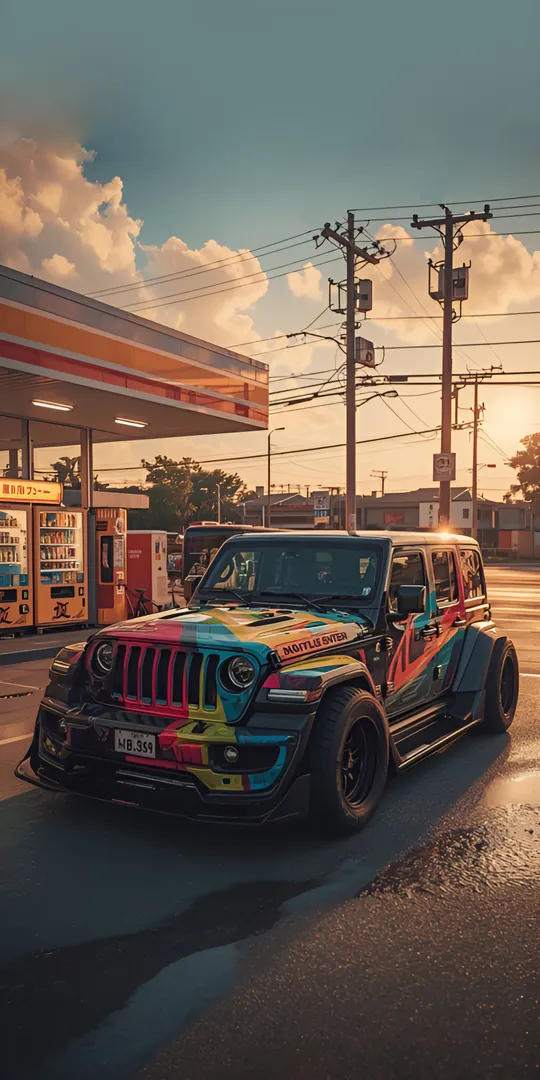Обои на телефон: Jeep на заправке