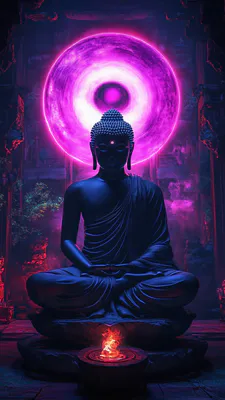 Meditation, Mystic, Fantasy, Statue, Halo, Purple Light, Fire, Spirituality, AI Art