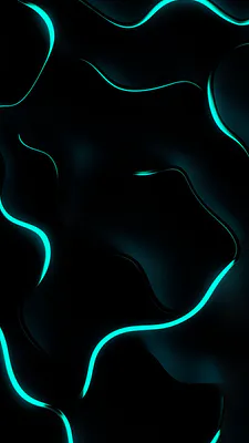 Свечение, Бирюзовый, Черный фон, Плавные формы, Световые линии, Минимализм, Amoled, AI Art