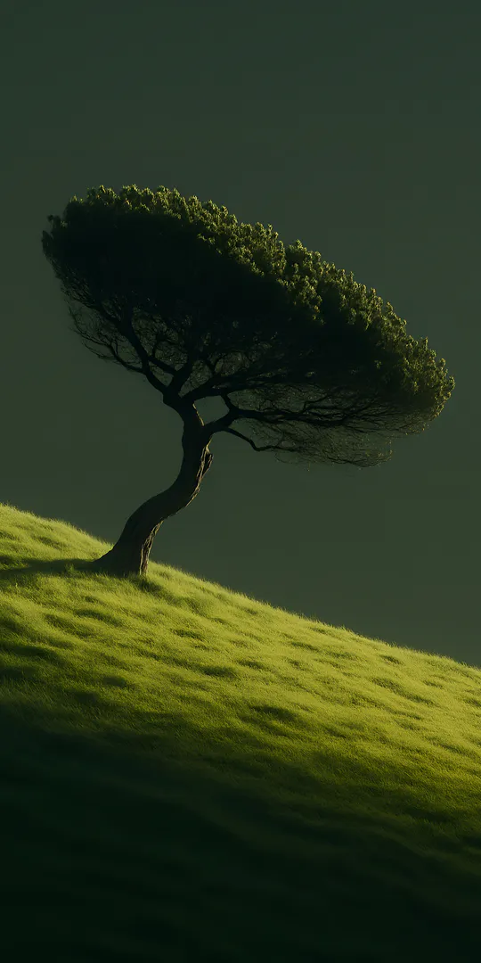 Phone wallpaper: A lonely tree on a slope