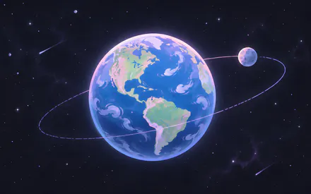 Земля, Космос, Планета, Звездное небо, Луна, Орбита, Галактика, Иллюстрация, AI Art