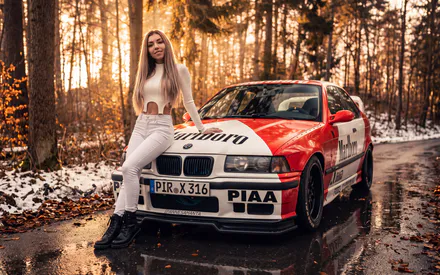 Bmw, Forest, Road, Snow, Girl, AI Art, AI Generated