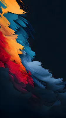 Abstraction, Color Strokes, Brush Texture, Dark Blue Background, Bright Colors, Red and Blue, Orange and Yellow Accent, Modern Art