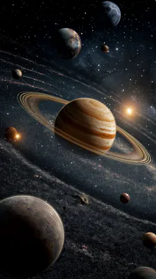Космос, Планеты, Сатурн, Звездное небо, Галактика, Космическое пространство, Планетная система, AI Art