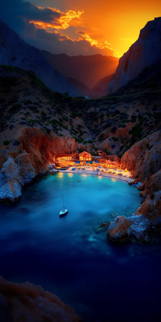 Phone wallpaper: Fire Bay in the mountains