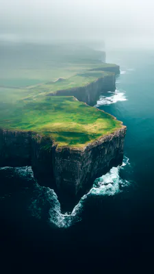 Rocky Cliffs, Coast, Fog, Ocean Waves, Green Meadows, Tall Rocks, Atmospheric Landscape, Open Ocean