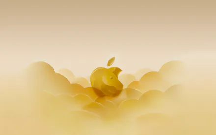 Apple, Золотой логотип, Логотип компании, Облака, Желтый, Минимализм, 3D-рендер, Абстракция, AI Art