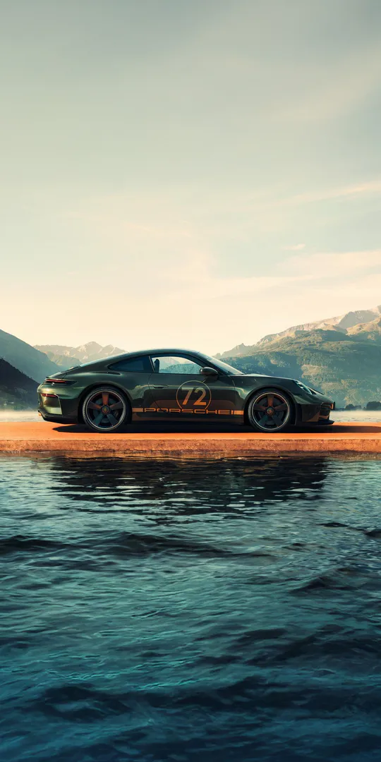 Обои на телефон: Porsche возле озера