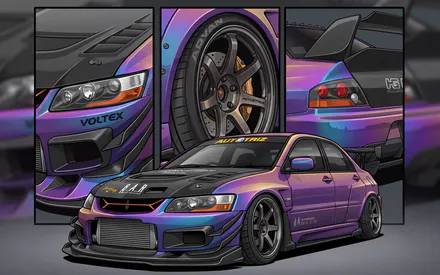 Плакат, Mitsubishi, Mitsubishi Lancer Evolution, Искусство ИИ, Сгенерировано ИИ
