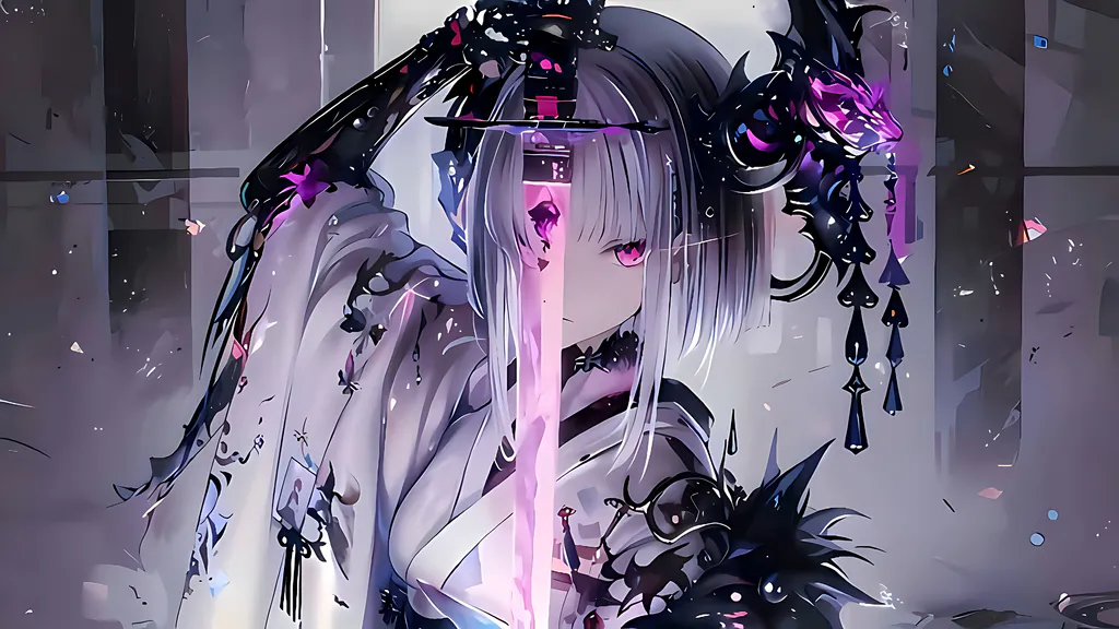 Desktop wallpaper: Purple swordswoman