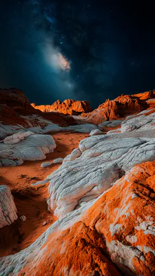 Red Rocks, Night Sky, Milky Way, Astrophotography, Desert, Rocky Canyon, Starry Sky, Martian Hue