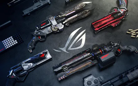 ROG, ASUS, Кіберзброя, Кіберпанк, Футуристичні пістолети, Металеві клинки, Боєприпаси, Техно-деталі, AI Art