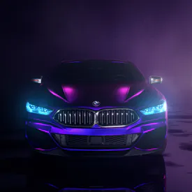 BMW, Спорткар, Неон, Ночь, Вид спереди, Автомобиль, Купе