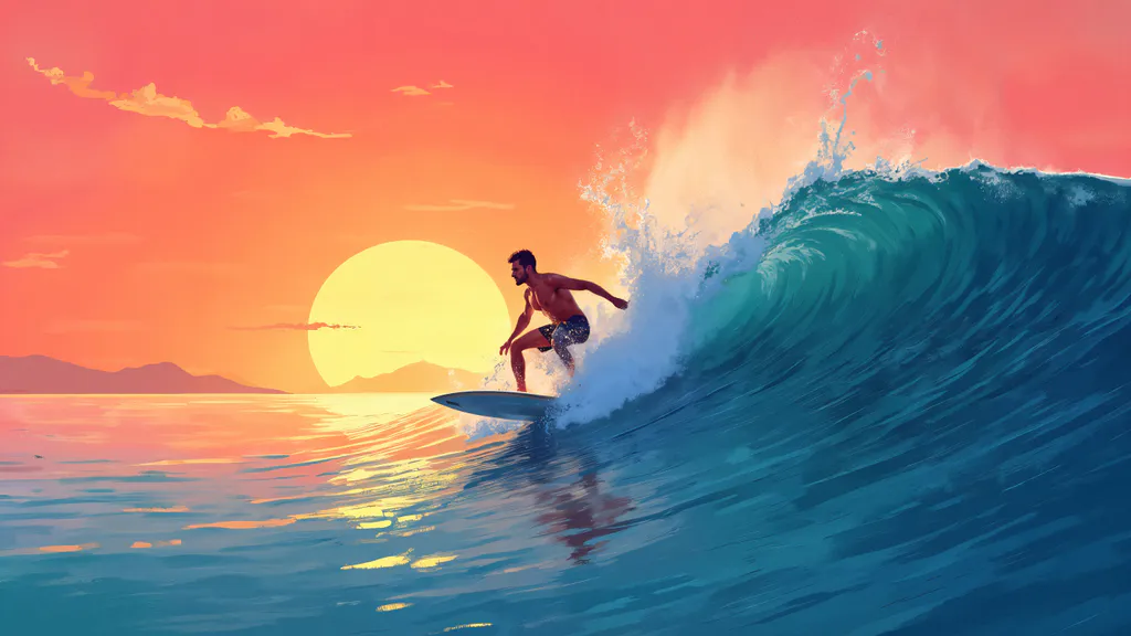 Desktop wallpaper: Surfing at sunset