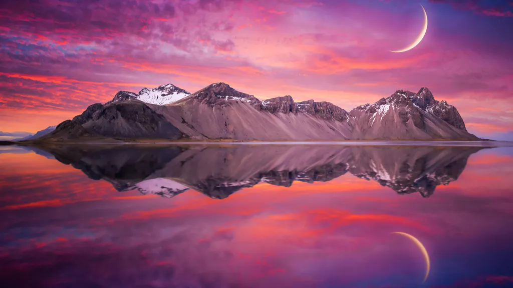 Шпалери для робочого столу: Вестрагорн у рожевому небі Ісландії