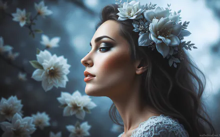 Девушка, Цветы, Портрет