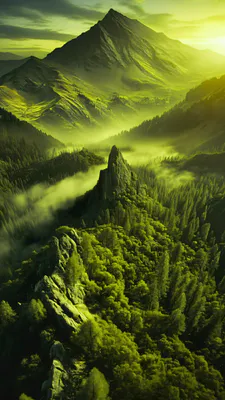 Лес, Туман, Пейзаж, Зелень, Рассвет, Природа