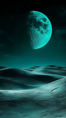 Бирюзовая Луна, Чужая Планета, Фэнтезийный Пейзаж, Научная Фантастика, Небо, Звезды, Ночь