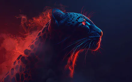 Хищник, Неон, Животное, Ягуар, Пантера, Огненный, Дым, Свечение, Цифровое искусство