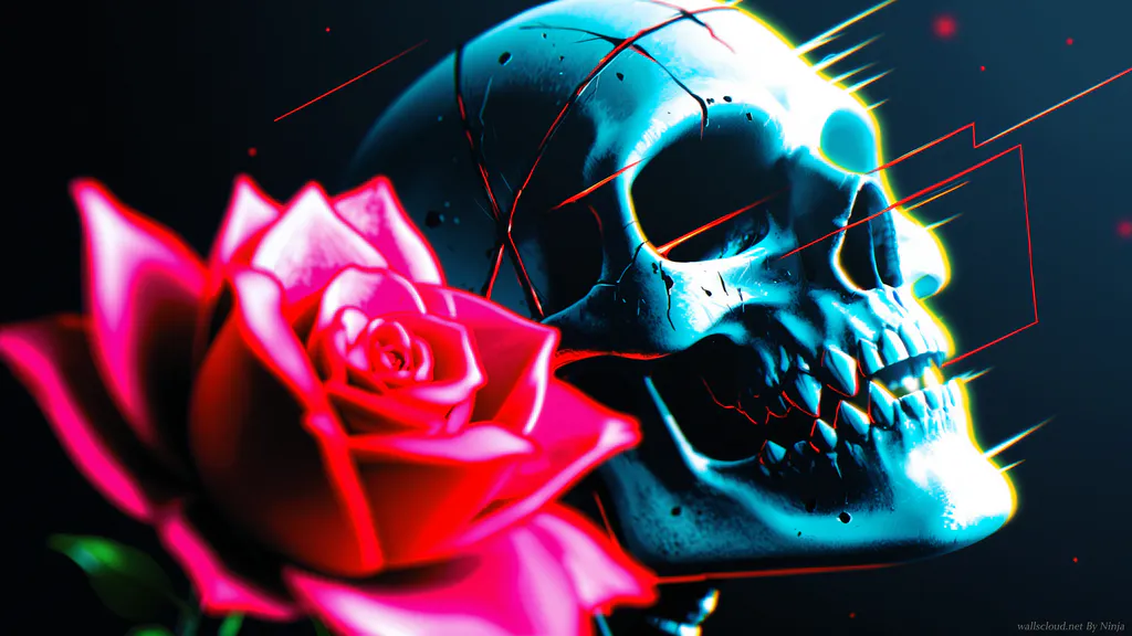 Обои на рабочий стол: Череп с розой