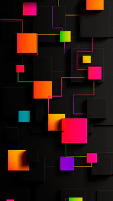 Цифровое искусство, Неон, Цветные блоки, Черный фон, Геометрия, Яркие цвета, Общение