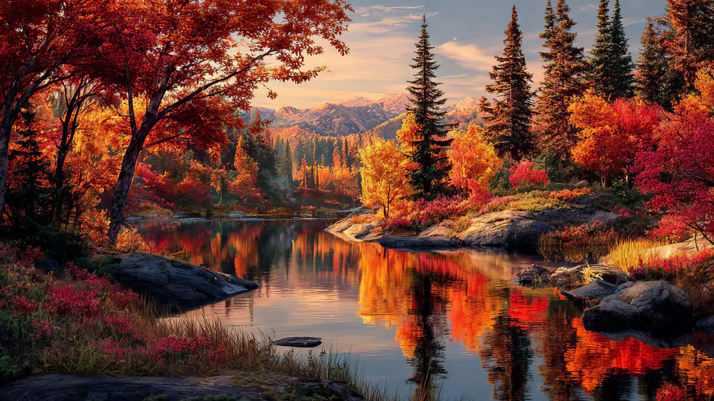 Desktop wallpaper: Golden symphony near mirror water