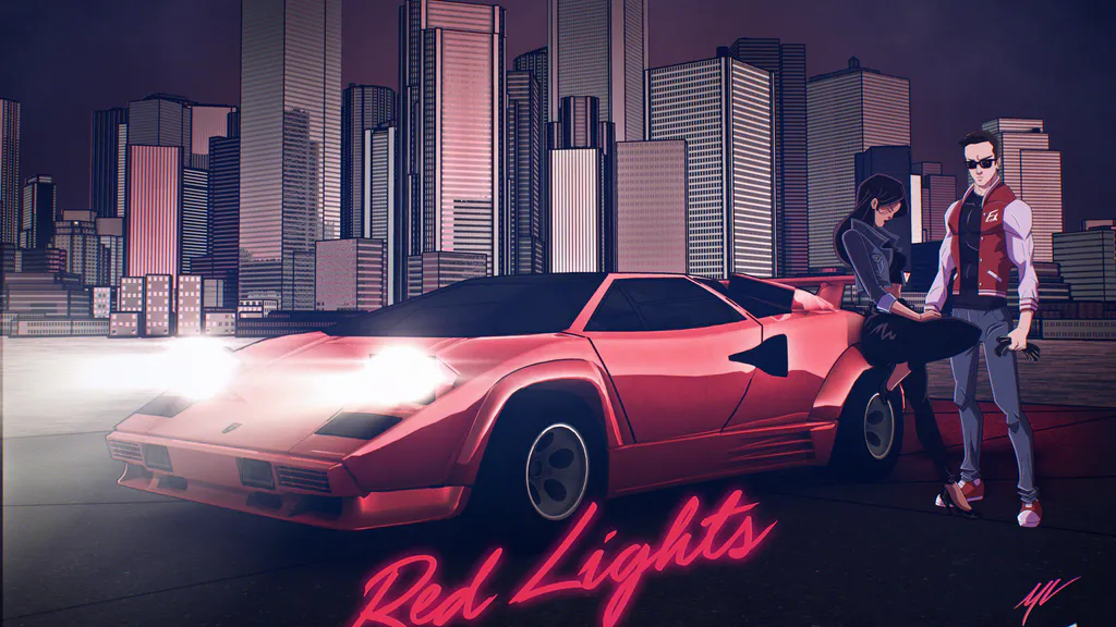 Шпалери для робочого столу: Red Lights: Synthwave Night