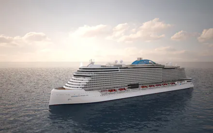 Norwegian Cruise Line, Круизный лайнер, Корабль, Судно, Океан, Море, Вода, Горизонт, Небо, Облака, Путешествие, Отдых, Туризм, Круиз, Белый лайнер, Транспорт, 4k, Обои