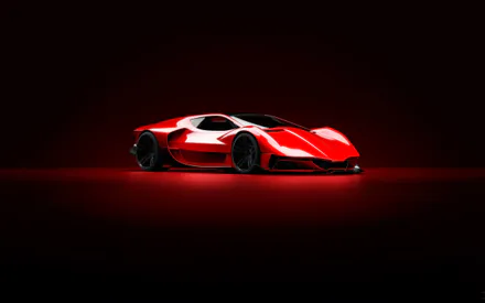 Supercar, Sports Car, Red, Dark Background, Minimalism, Concept, Futurism, Design, Cars, Cars, 3D Render, Art, Side View, 4k, 5k, Wallpaper