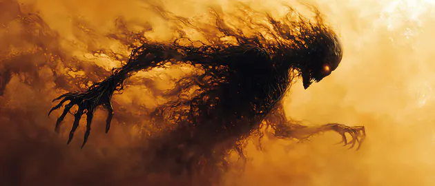 KyRyeZi, Midjourney Art, AI Art, Creature, Fantasy, Silhouette, Abstract, Minimalistic, Desktop Wallpaper, Widescreen, 10k