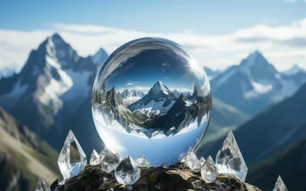 Горы, Кристалл, Орб, Пики, Сфера, Стекло, Саммит, Отражение, Природа