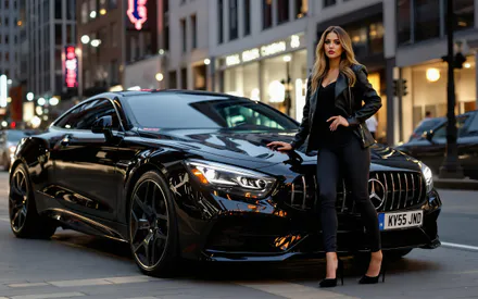 City, Mercedes-Benz, Mercedes, Heels, Girl, AI Art, City, Town