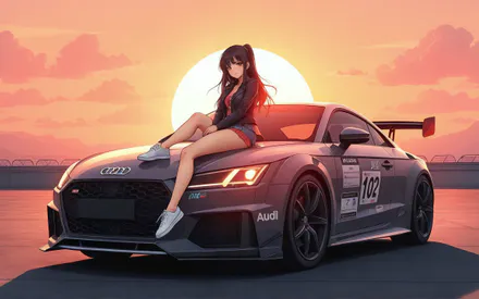 Audi, Audi TT, Livery, Anime, Anime Girl, Girl, Sun, Clouds, AI Art
