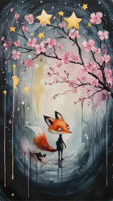 Fox, Forest, Evening, Fairy Tale, Watercolor, Fantasy