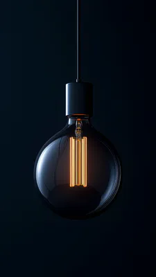 Лампочка, Скло, Нитка, Тепле світло, Темний фон, Amoled, AI Art