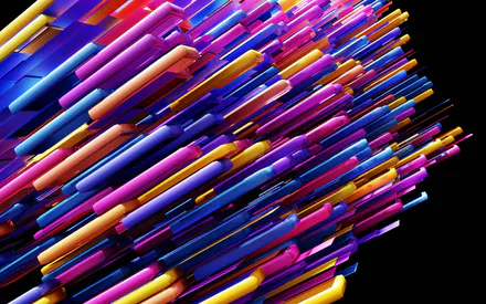 3d, Геометрия, Цветные стержни, Металлические блики, Черный фон, Динамика, Векторная графика, Amoled, AI Art