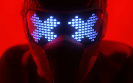 Маска, Синє світло, Світлодіоди, Червоний фон, Футуристичний, Технології, Анонім, 3d рендер, AI Art