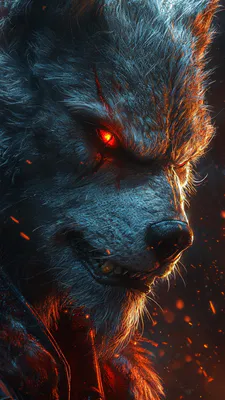 Вовкулака, Палаючі очі, Хутро, Іскри, Темний портрет, Агресія, Фантазія, AI Art
