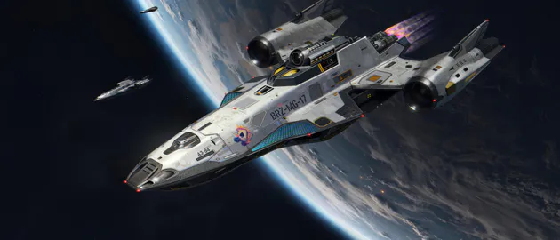 Космос, Космический корабль, Земля, Звездное небо, Двигатели, Научная фантастика, Флот, Amoled, Планета, AI Art, Ultrawide