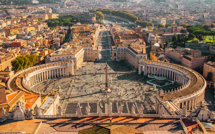 Ватикан, Рим, Панорама, Аэрофото, Колоннада, Базилика, Туристы, Достопримечательность