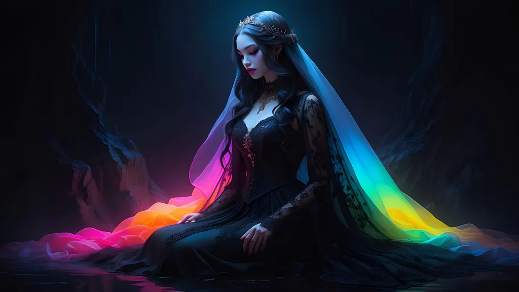 Desktop wallpaper: A dark fantasy princess with a rainbow veil