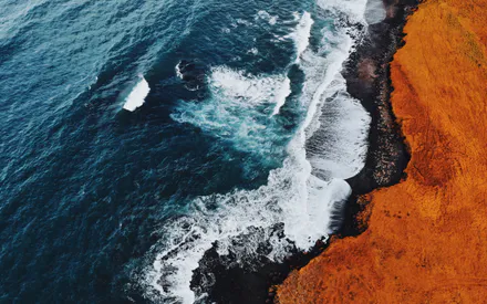 Океан, Побережжя, Хвилі, Берег, Аерофото, Дрон, Морський пейзаж, Природа, Синя вода, Контраст кольорів, Берегова лінія, Краєвид