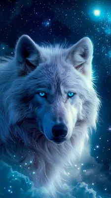 Look, Wolf, Blue Eyes, Atmosphere, White Wolf, Starry Sky