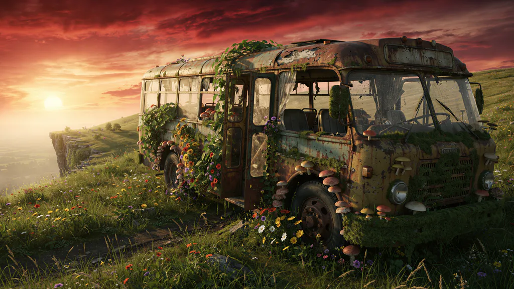 Обои на рабочий стол: Ржавый автобус