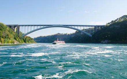 Туристический катер, Вода, Река, Мост