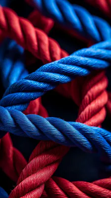 Ropes, Blue, Red, Macro, Details, Contrast, Dark Background, Knots, Amoled